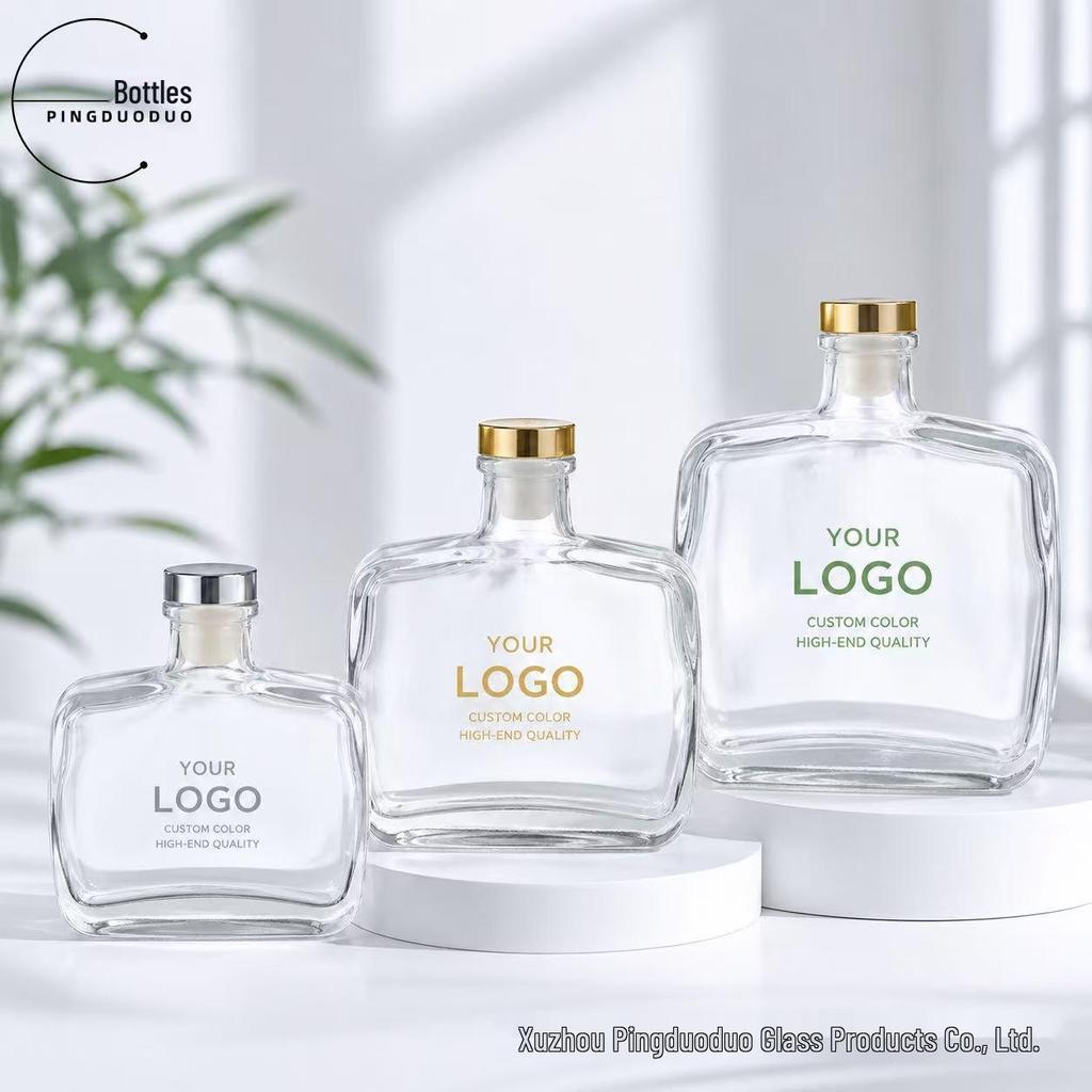 In-Stock Flat Square Glass Bottle for Reed Diffuser, Alcohol, Oil; Customizable with Silk Screen Printing & Ceramic Decal