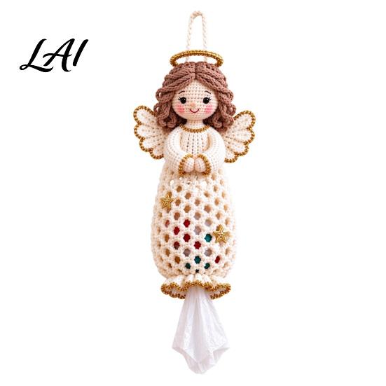 Seasonal Craft Kits Crochet Animal Bag Holder DIY Kit Hanging Plastic Make Easy Patterns Cute Raccoon Highland Cow Organizer for Home Kitchen Decor,