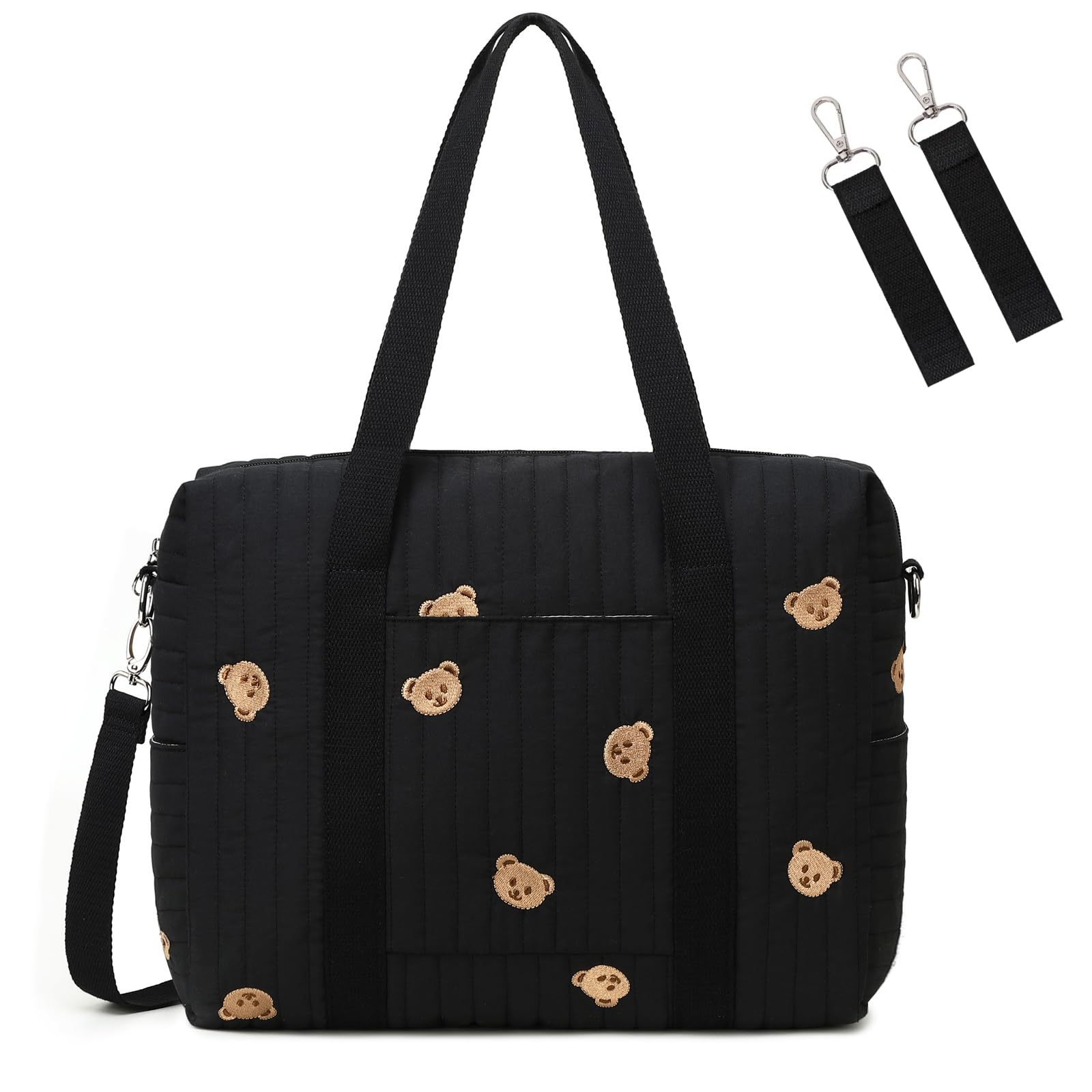 

Супер милий ведмедик Сумка з вишивкою Сумка велика місткість A4 Легка сумка через плече Тристороння додаткова сумка Сумка для коляски Сумка на плече для мами в дитячу Стильна сумка чорний