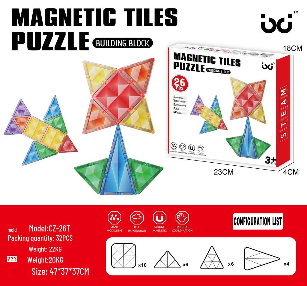 Diamond Surface Magnetic Tiles: Children's Educational Building Blocks & Jigsaw Puzzle Set