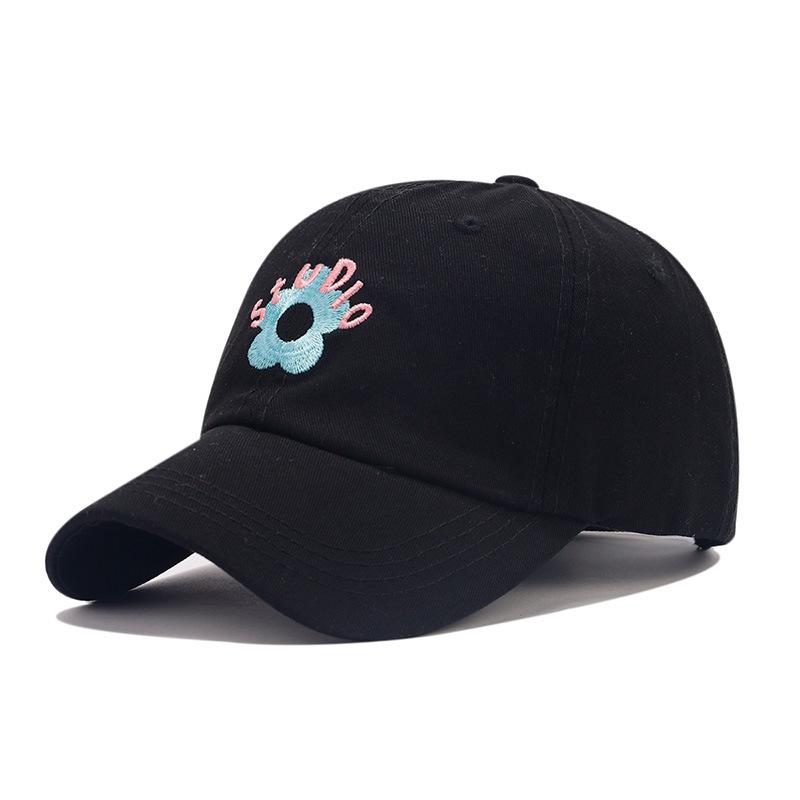 Contrasting color small flower STUDIO embroidery soft top cap female spring and autumn round face big face thin baseball cap shade