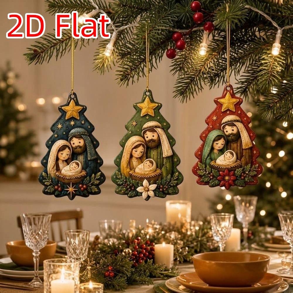 15Pcs Tree-Shaped Nativity Scene Hanging Decor Xmas Christmas Tree Hanging Festive Occasions