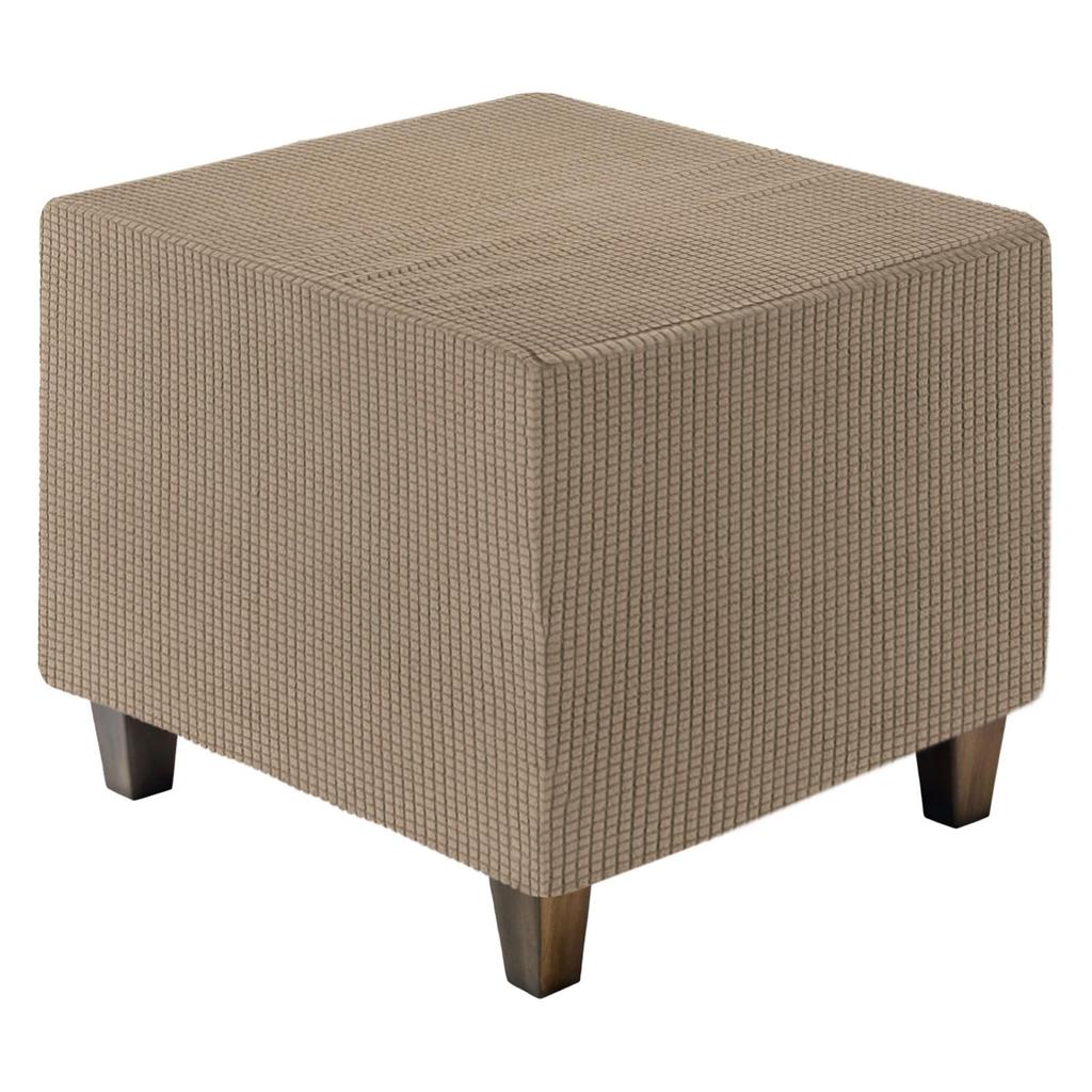uxcell Square Jacquard Ottoman Slipcover with Elastic Stretch Footrest Stool Cover for Living Room Furniture Protector Medium Bottom, (Light Coffee,