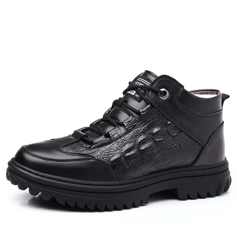 Leather Cotton Shoes Men's Winter Velvet Thickened Dad Shoes Non-slip Middle-aged Warm Wool Leather Shoes