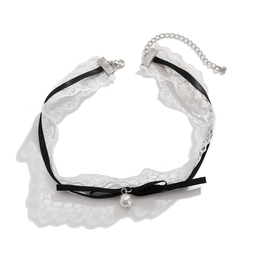 Sweet Bow White Lace Double Neck Chain Choker Simple Ribbon Knotted Collar Women
