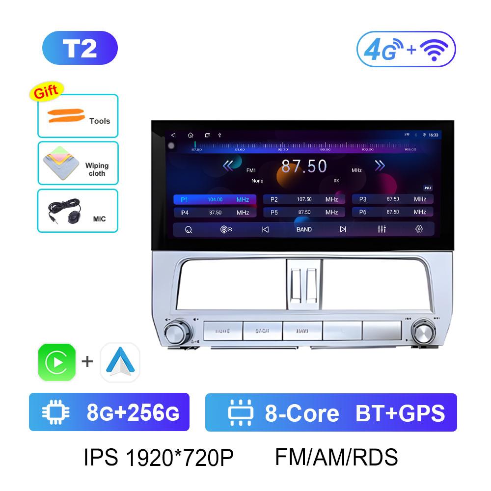 Navigation GPS Wireless Carplay Car Video for Toyota Prado 2018 Radio Player 12.3 Inch Autoradio Bluetooth Cooling Fan Head Unit