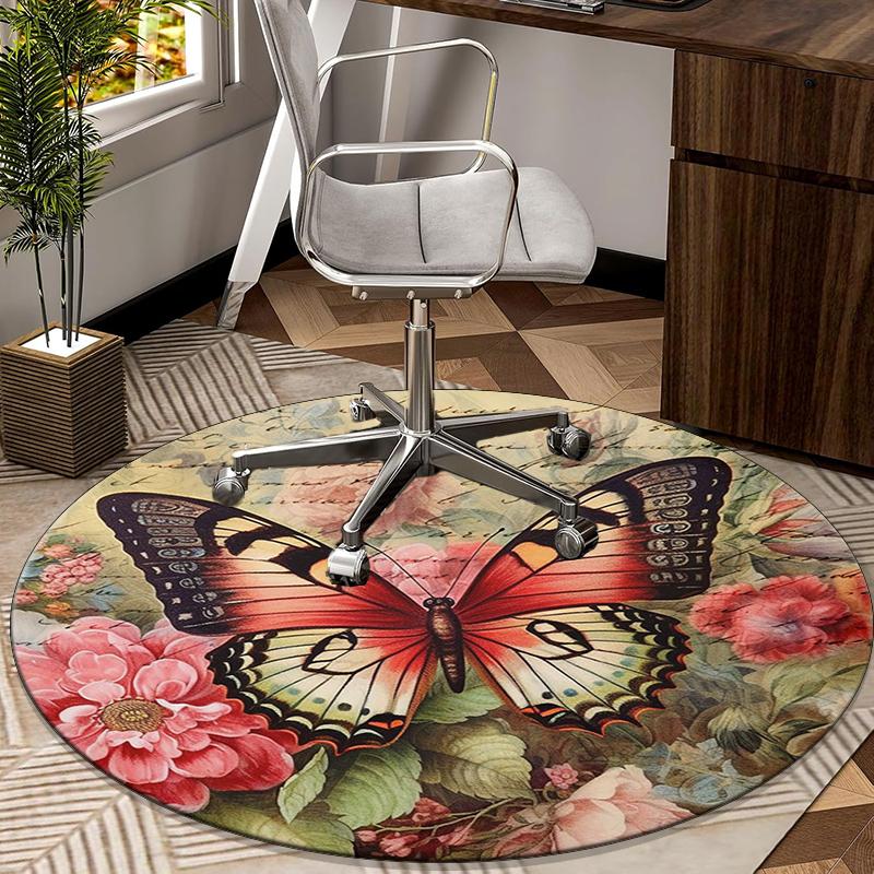 Schmetterlingsgarten Fantasy runder Teppich Stuhlpolster Runder Eingangsteppich, Weiche runde Teppiche für Wohnzimmer, Schlafzimmer, Kreis Teppich Dekor Geschenke