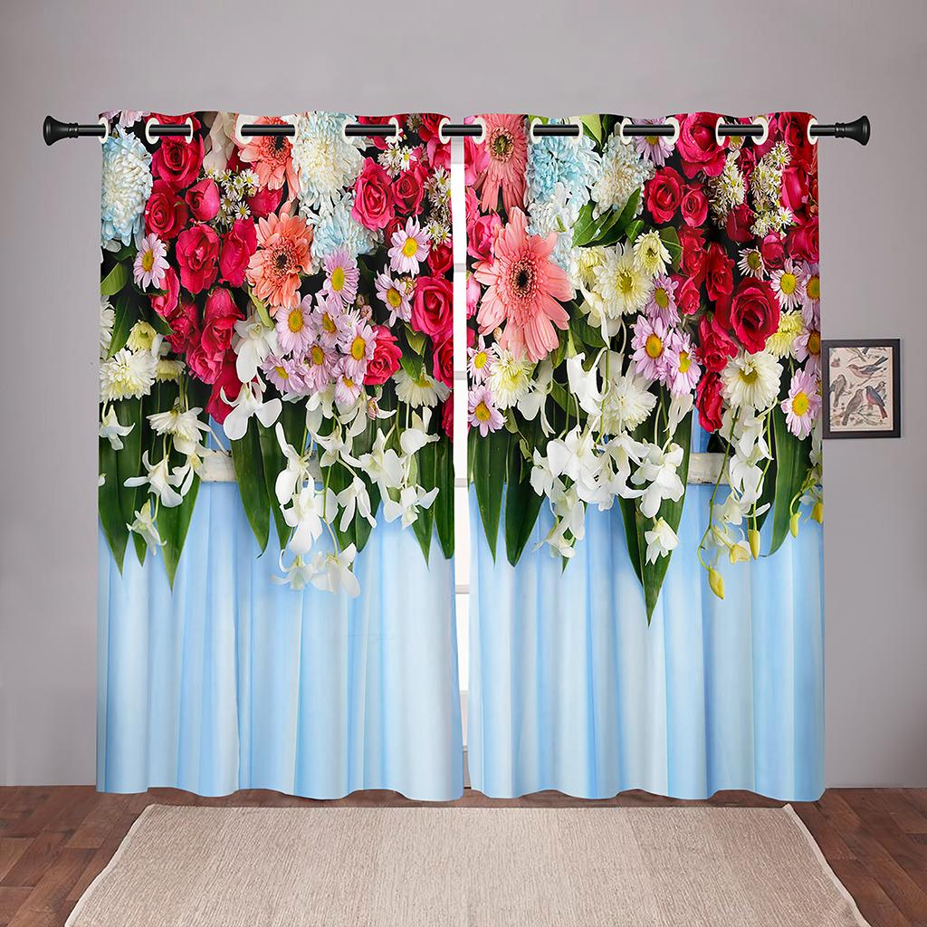 Luxury Floral Flower Print Brightly Colored Window Area Curtain Panels Kids Room Sleeping Room Living Room Decor Hall Area Treatments Kitchen Hom