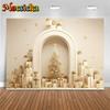 Mocsicka Christmas Backdrop Photography Gold Gifts Tree Party Kid Photo Background Indoor Home Beige Wallpaper Decoration Banner
