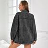Women's Turn Down Collar Long Sleeve Denim Jacket Oversized Mid Length Coat Streetwear Vintage Washed Outerwear