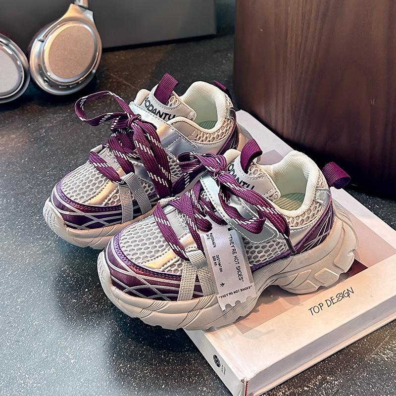 Children's double net breathable dad shoes silver fashion sneakers 2025 spring and autumn new boys and girls Korean version casual shoes