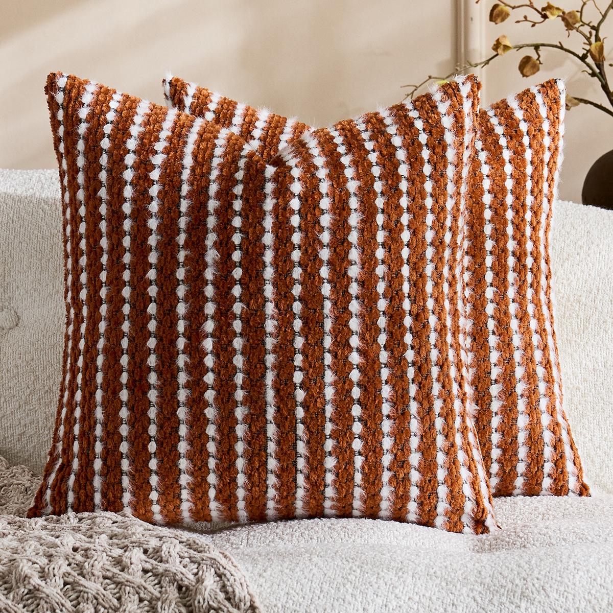 Jmg Clothing Unisex Decorative Farmhouse Throw Pillow Covers Chenille Striped Pillow Caseset Boho Textured Cushion Cover For Sofa Couch Living Room
