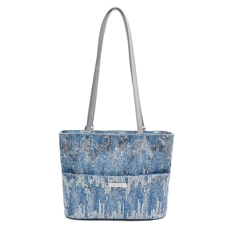 

Niche versatile tote bag simple casual sequin bag high-end women s bag single shoulder double shoulder multi-functional bag срібний
