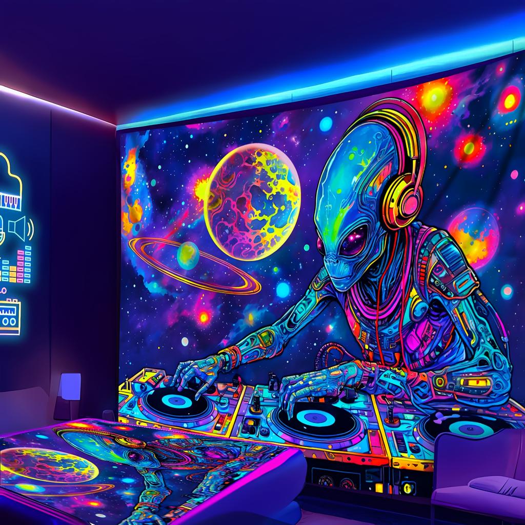 Neon Space Disc Alien Tapestry Wall Decoration Background Wall Machine Washable Hanging Cloth Room Decoration
