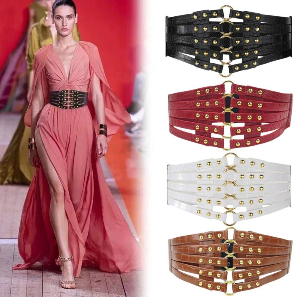Rivet Decoration Wide Belts Hollow Out Design Corset Belt Fashion Decorative Belt Body Shaper