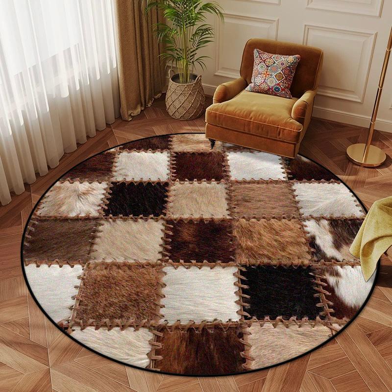 American Style Round Rug Retro Decor Bedroom Fluffy Soft Chair Mat Geometric Non-slip Living Room Carpet Lounge Plush Floor Mats