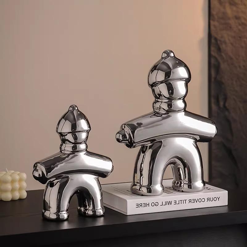Ceramic Handicrafts Chinese Traditional Retro Abstract Sculpture History Human-shaped Sculpture Gold Font  Decorative Figurines