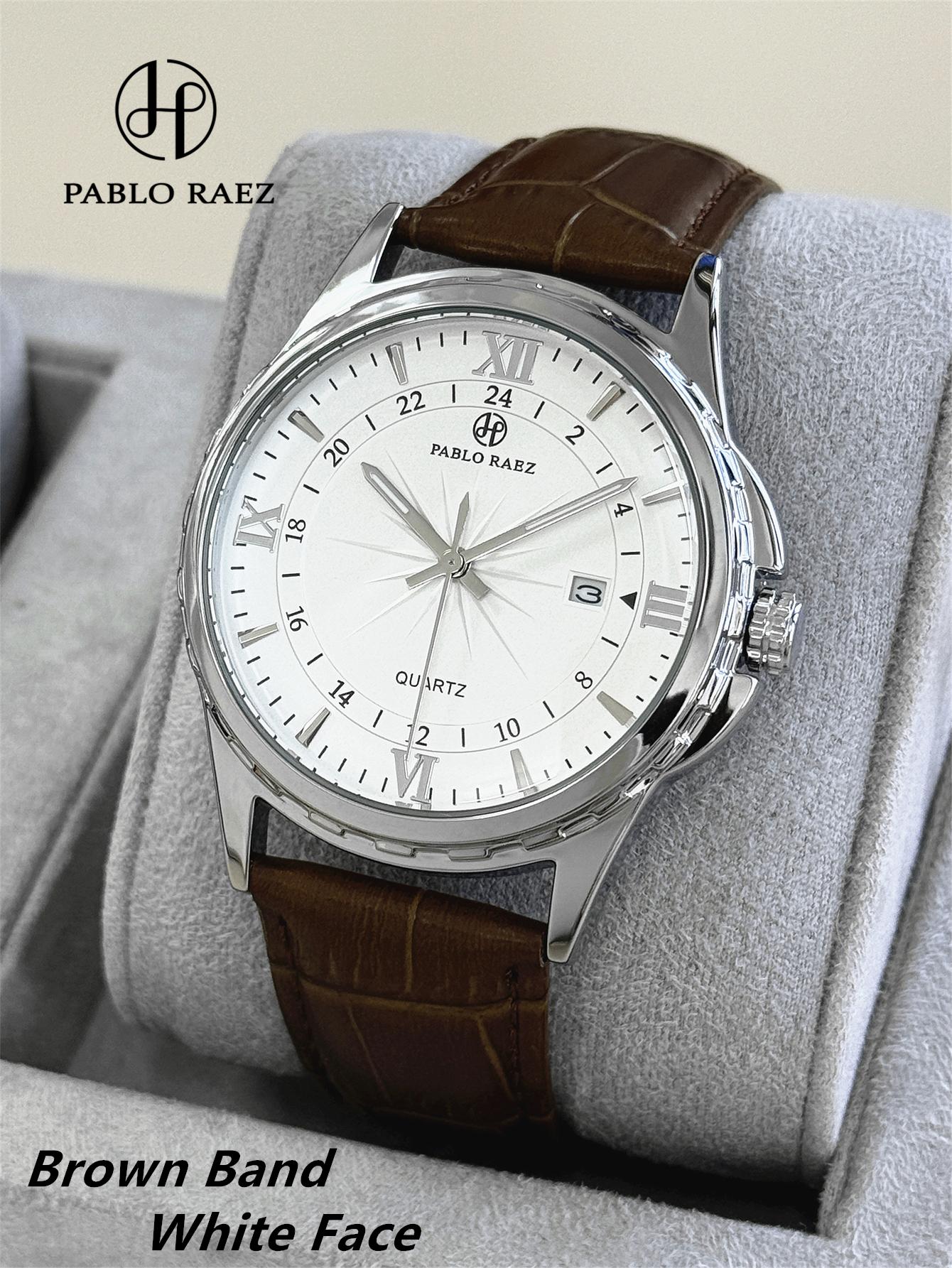 

PABLO RAEZ Watch Men Business Retro High Quality Leather Steel Belt Waterproof Male Fashion Quartz Clock Wristwatches Has box