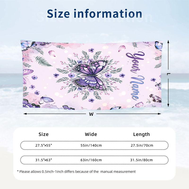 Butterfly Theme Beach Towel Personalized Custom Name & Text Soft Quick Dry Beach Towel for Swimming Travel
