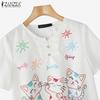 ZANZEA Women Casual Round Neck Summer Short Sleeve Print Blouse