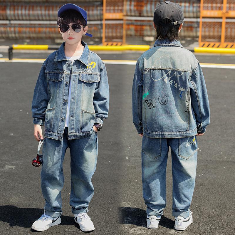 

Stylish 2025 Boys Denim Two-Piece Set for Spring and Autumn 120 cm