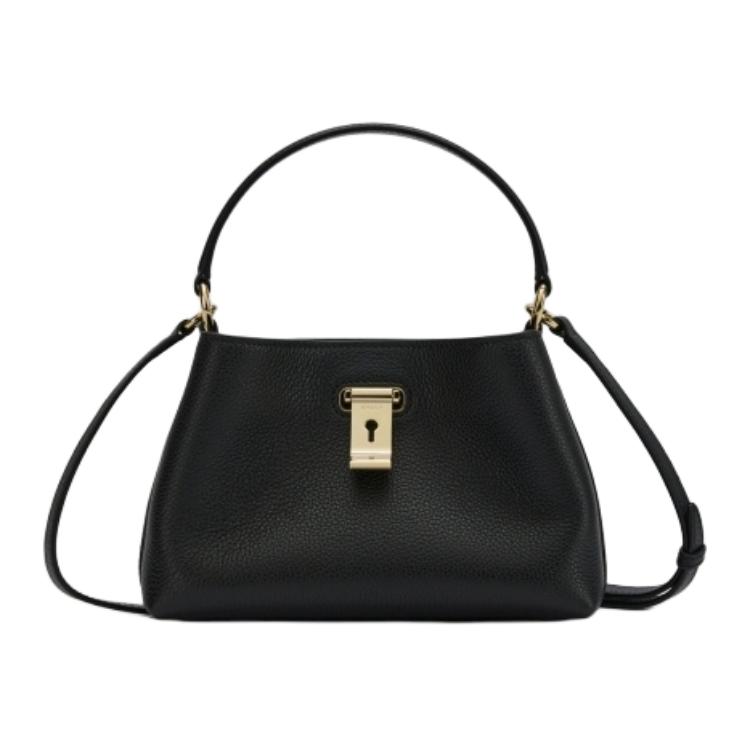 Bally Lock Me 2025 Spring Summer Collection Metal Finish Lock Closure Leather Handbag Shoulder Bag Mini Women Handbags Black 6311552
