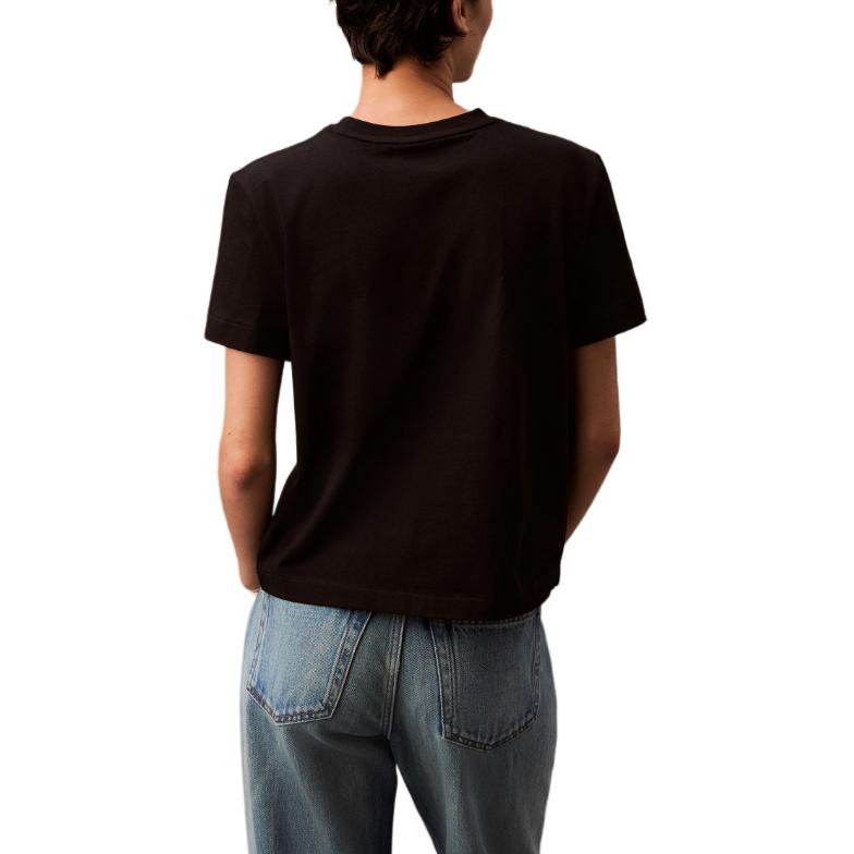 Calvin Klein Jeans Autumn Winter Solid Color Simple Embroidered Letter Round Neck Short Sleeve Regular T-Shirt Women Tops Space-Black 40WH105-UB1