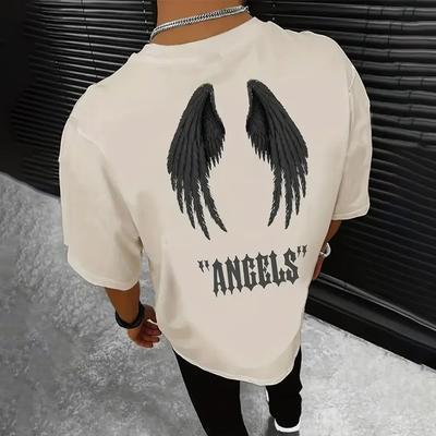Maglietta estiva da uomo retrò pesante con lettere inglesi, 100% cotone, stampata, girocollo, di alta qualità, casual, fitness, strada