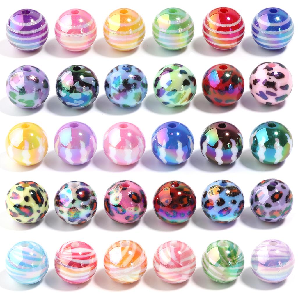 10pcs Acrylic Plated Color Beads UV Loose Round Ball Bead for DIY Beadable Pen Jewelry Making Bracelet Phone Chain Materials