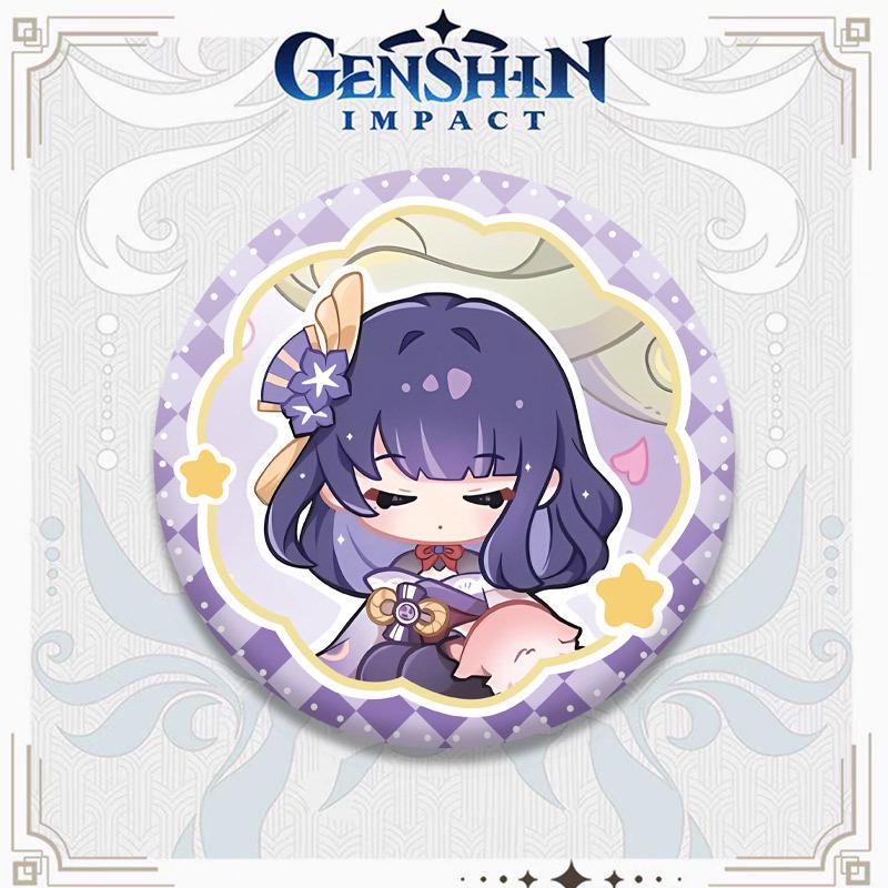 Genshin Impact 4th Anniversary Chibi Furina & Venti Laser Badges Pendant Collectibles Gifts 58mm Laser Badge