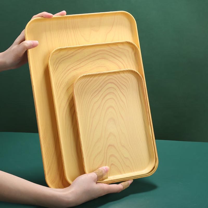 Rectangular Imitation Wood Grain Plastic Tea Tray Set