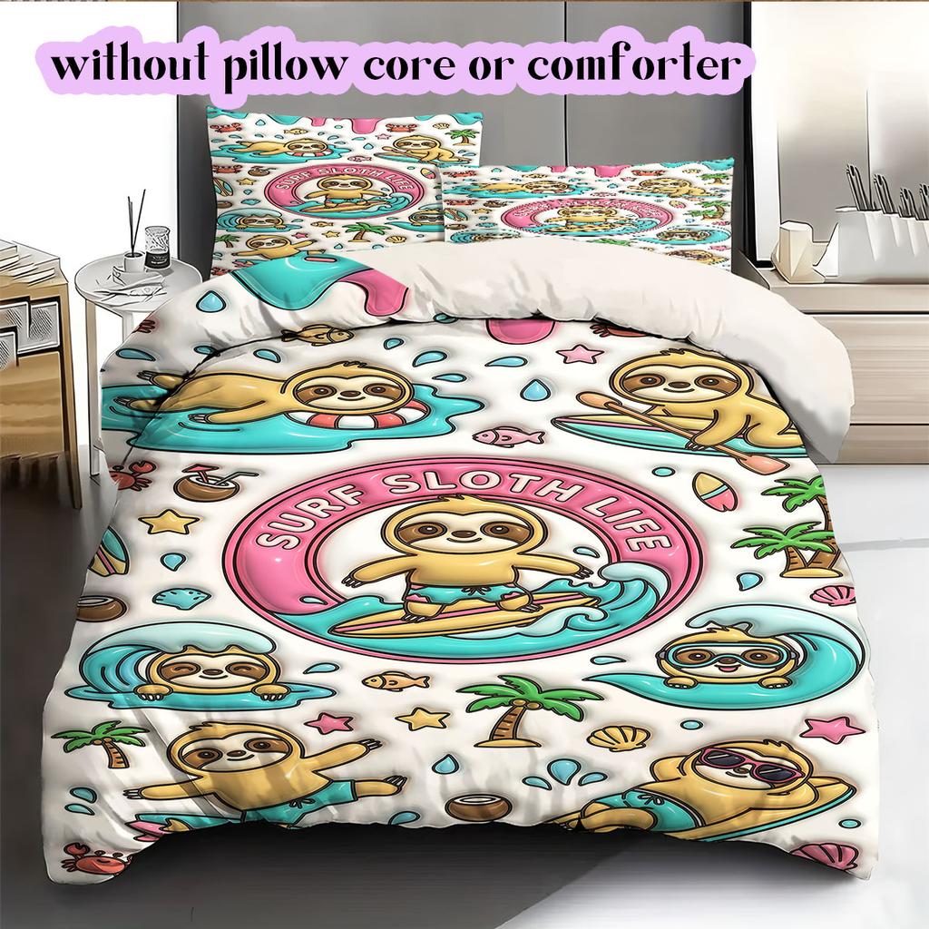 Cute animals surfing Pattern Bedding,Quilt Set Quilt Cover Pillowcase Home Birthday Gift (1*duvet cover+2*pillowcase,without core)