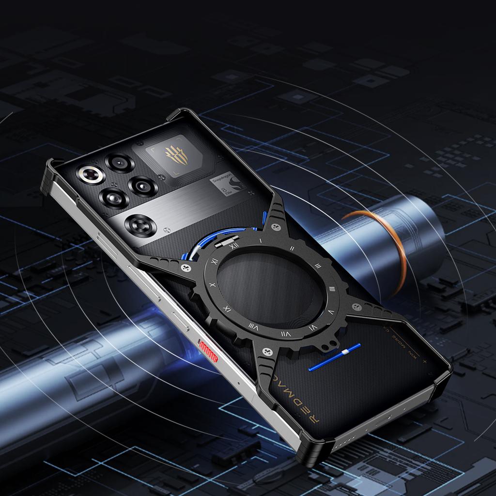 Für ZTE nubia RedMagic 11 Pro 5G/11 Pro+ 5G Hülle Leuchtender Magnetischer Ständer Aluminiumlegierung + PC Stoßfänger Handyhülle Wärmeableitung