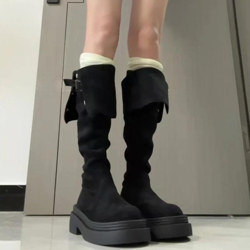 Winter Fashion Women Over The Knee Knight Boots Fashion Fold Two Ways To Wear Shoes Female Thick Heel Silm Thigh High Booties
