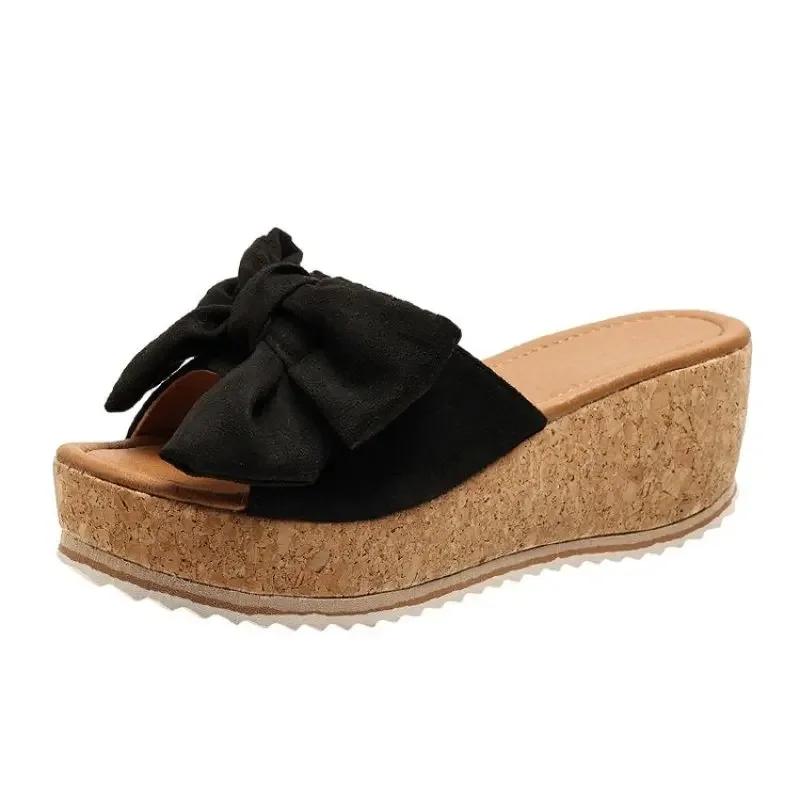 2024 High Wedges Slippers for Women Sandals Bowknot Platform Slippers Women Mules Slip On Shoes For Woman Slides Casual Open Toe Slip