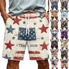 Men's Casual Drawstring Waist Shorts with Printed Stars and Stripes Flag Design Lightweight Comfortable Fit for Summer