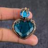 Indicolite, Blue Topaz Gemstone Handmade Copper Wire Wrap Pendant 2.05" J6A51