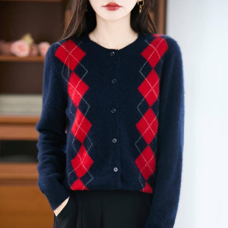 Women's 100% Wool Cashmere Cardigan, Round Neck, Loose Knit, Soft Thickened Coat for Autumn/Winter.