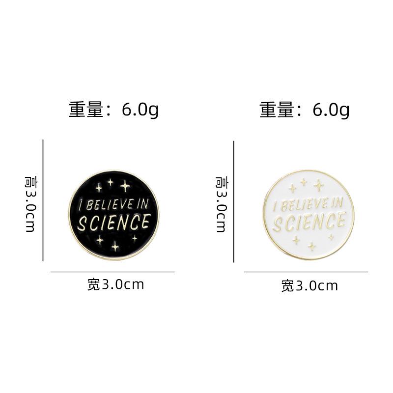 Black White Enamel Alloy Cartoon Brooch Trust Science English Word Pattern Fashion Badge Decoration For Clothing Backpack Accessory