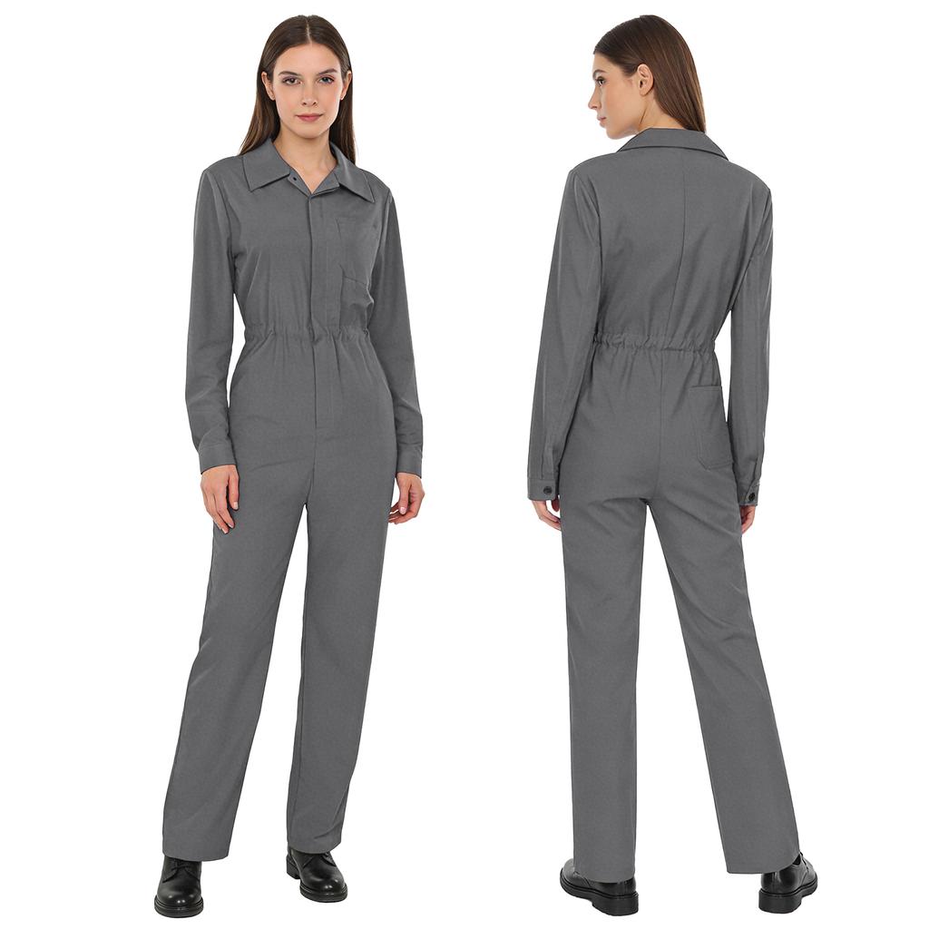 Womens Long Sleeve Coverall Mechanic Uniform Workwear Boiler Suit Overalls Loose Fit Jumpsuit Rompers