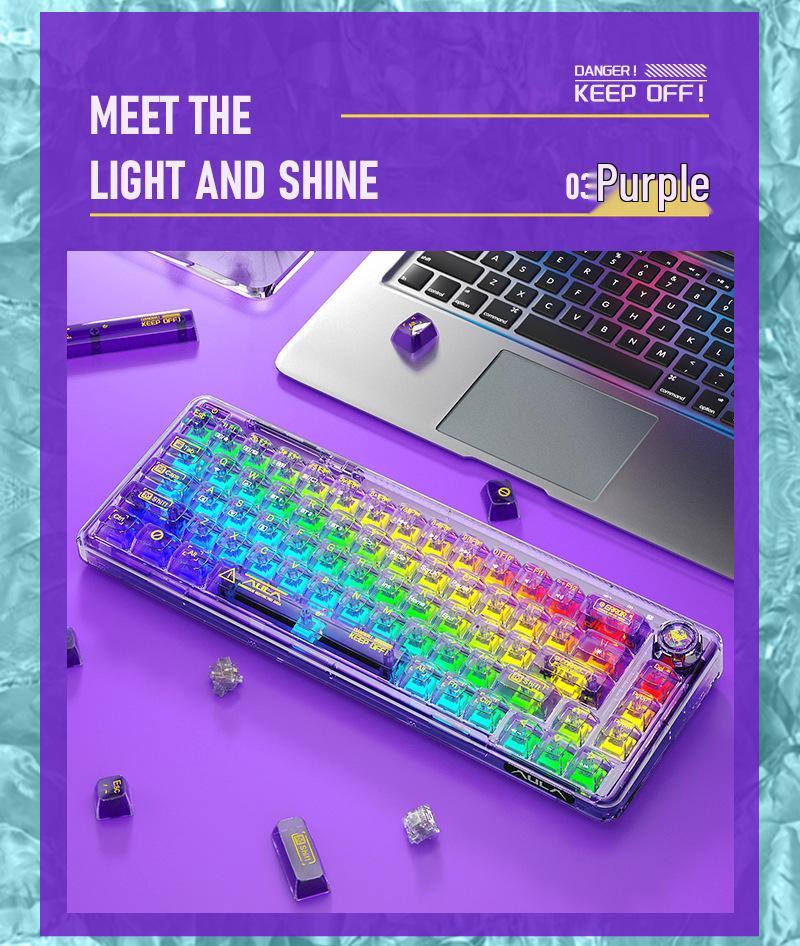 AULA Wolf Spider F68 Transparent Bluetooth Wireless Mechanical Keyboard, Three-Mode, Hot-Swappable Ice Soul Switches