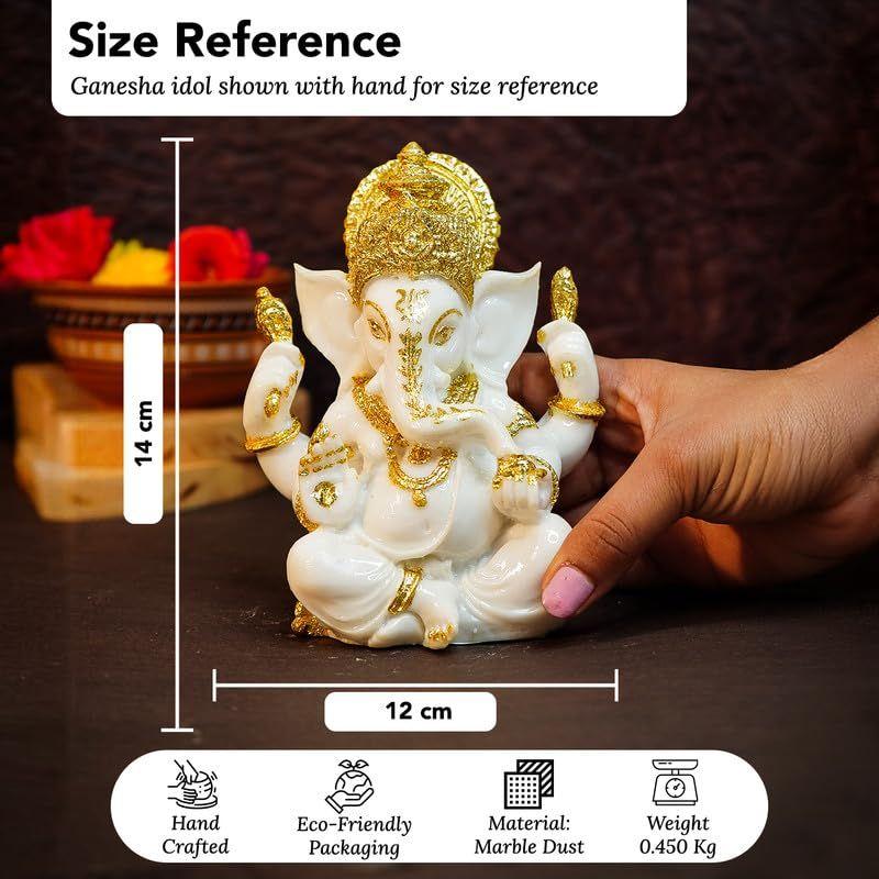 Aura Series Marble Dust Ganesha Idol (5 Inch) | Ganesh Murti for Pooja Room, Home Decor, Office Desk | Resin Vinayagar Statue for Diwali Puja |