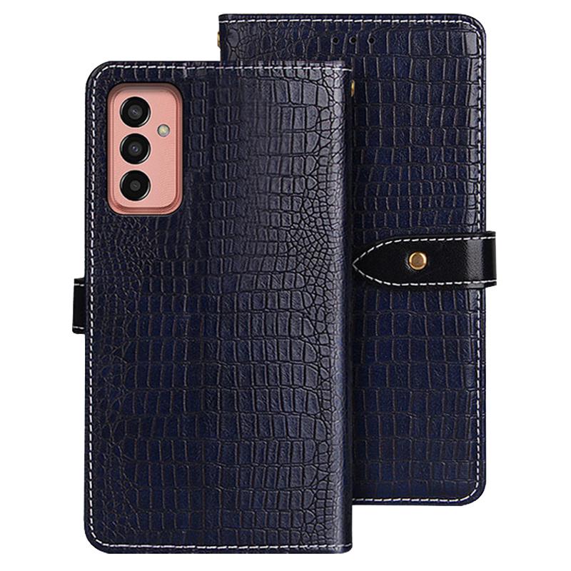 

IDEWEI For Samsung Galaxy M13 4G PU Leather Crocodile Texture Phone Case Wallet Stand Cover Blue