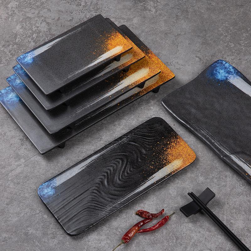 Japanese Melamine Rectangular Barbecue Side Dish Plate - Imitation Porcelain, Creative and Drop-Resistant for Hot Pot and Restaurants