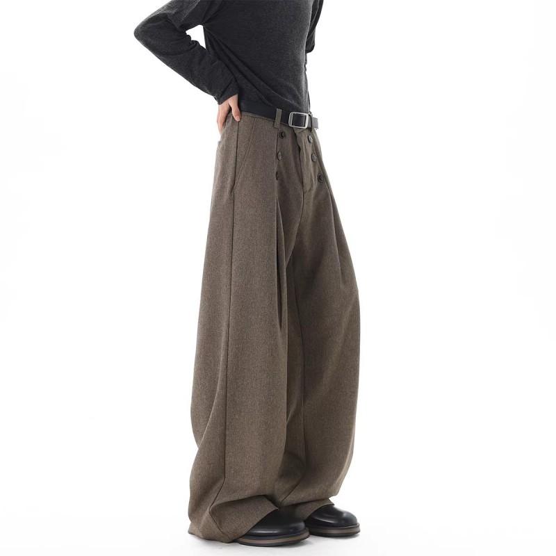 Vintage Money Coin Style Double-Breasted A-Line Trousers Men Women Cleanfit Loose Wide Leg Casual Pants