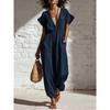 GMXIA Women's Fashion Casual Solid Color Print Summer Spring Short Sleeve V-Neck Suspenders trousers Jumpsuits & Rompers