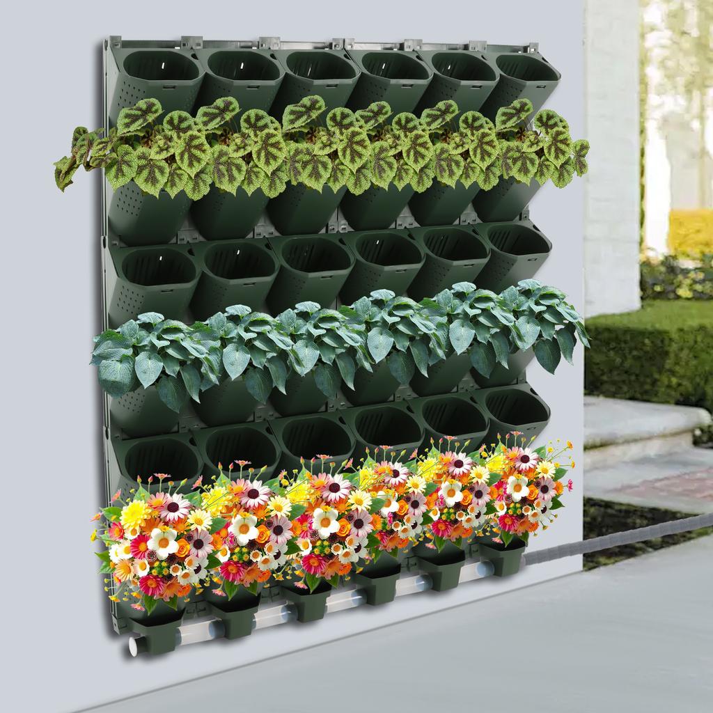 36-Hole Vertical Wall Mounted Planter Set, Large Capacity Self-Watering Garden Growing System, Wall Hanging Planting Baskets