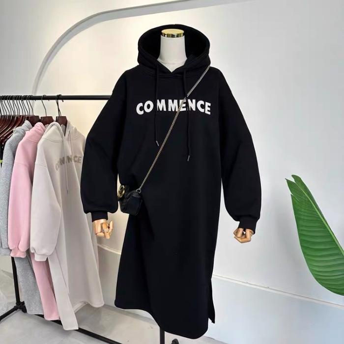 Damenmode Herbst Winter Langarm Kapuzenpullover Lockere Taille Freizeitkleider