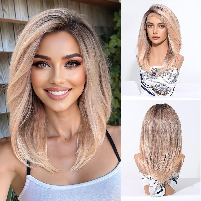 * HD large area lace wig medium black brown long straight hair fashion full hood lace Wig