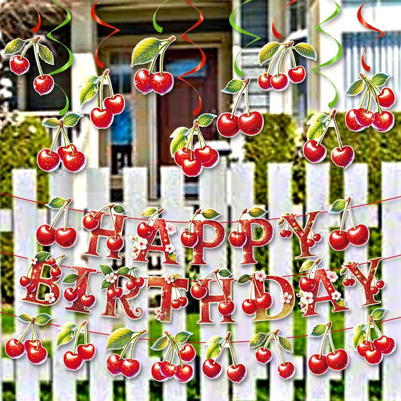 Cherry Birthday Party Decoration Banner Spiral Pendant Birthday Party Decoration Supplies